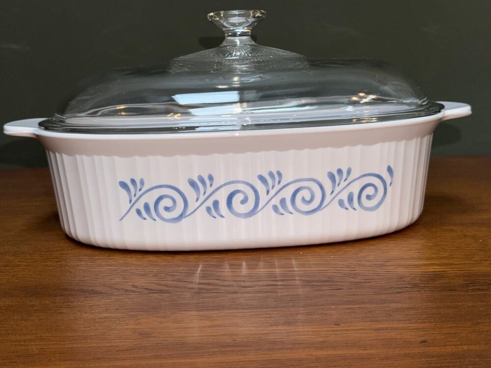 CorningWare Oceanview French White 4QT Roaster Casserole F-14-B W/ Pyrex Lid